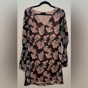 Mary & Mabel Black and Pink Floral Long Sleeve Dress